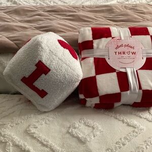 Festive Red and White  Throw Blanket and Cube pillow